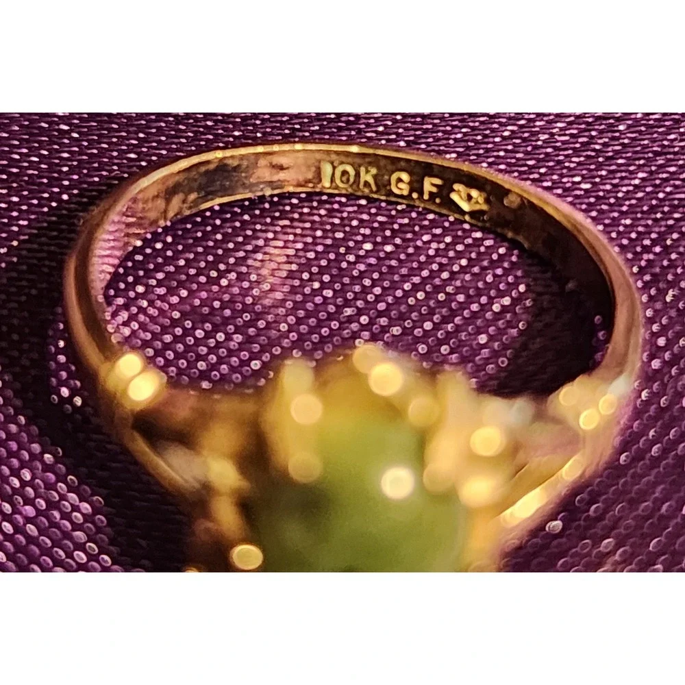 Vintage 10K Gold Filled Green  Cabochon Scalloped Floral Ring Size 5.25 3g - Picture 4 of 9